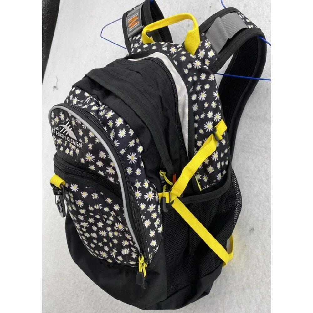 High Sierra Loop Backpack Daisy Floral Print Black Yellow School Travel Daypack